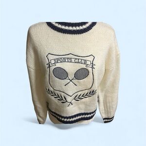 Forever 21 White and Navy Tennis Club Sweater